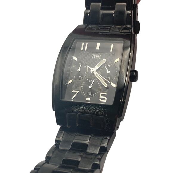 Guess Steel G10550G Mens Watch 33mm - New Battery - Day Date WR Wrist 6.25 - Picture 1 of 12